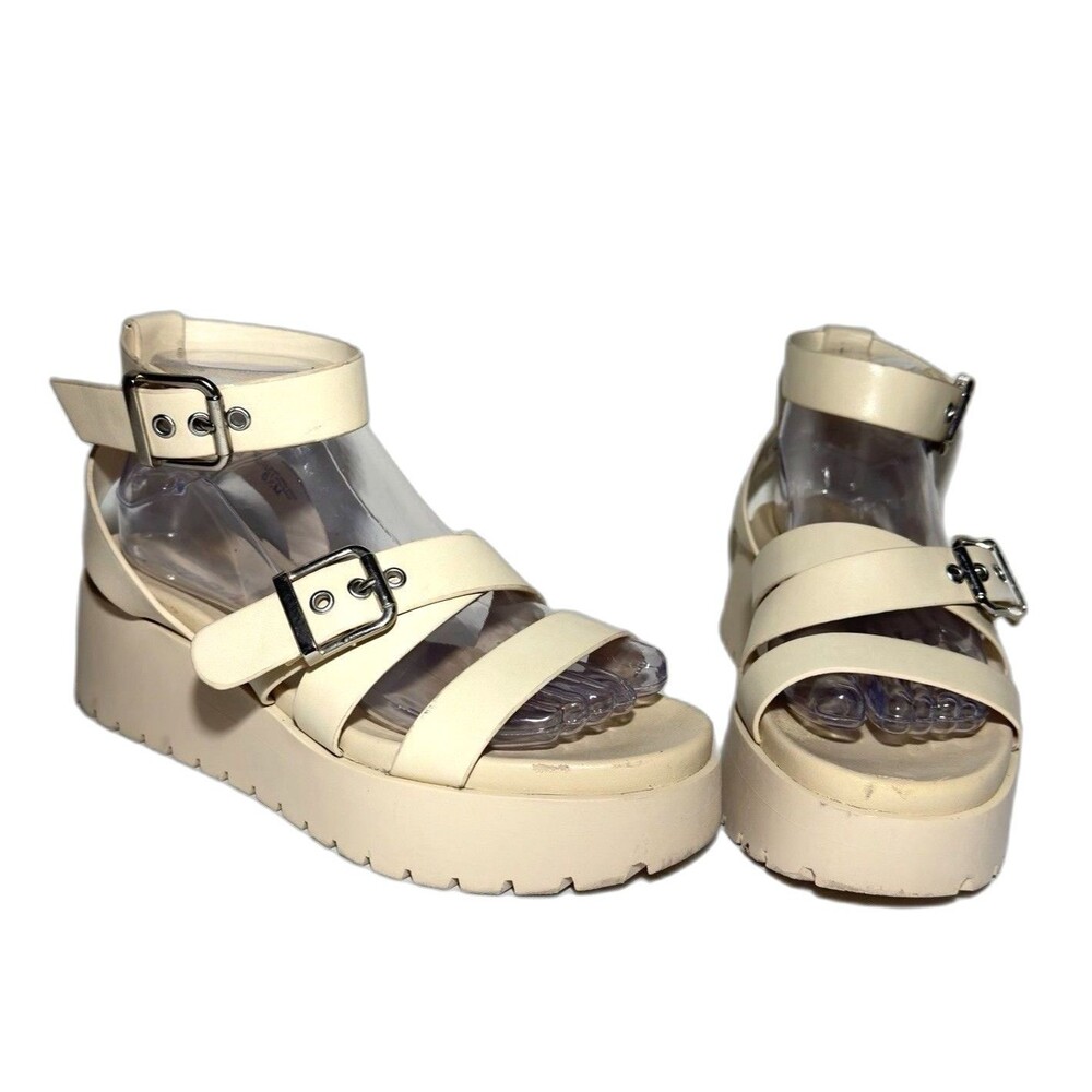 Soda Women's Beige Platform Strappy Sandals Buckle Ankle Strap US 8.5 M